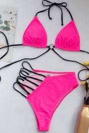 O-Ring Cut Out Bikini Set - Neon Pink